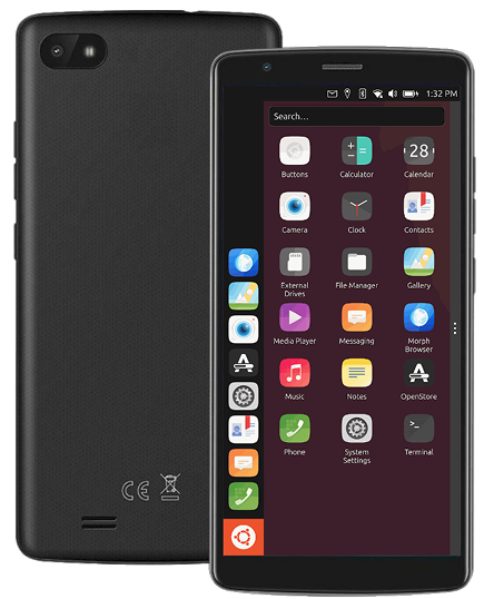 A smartphone running Ubuntu Touch with the app drawer open.